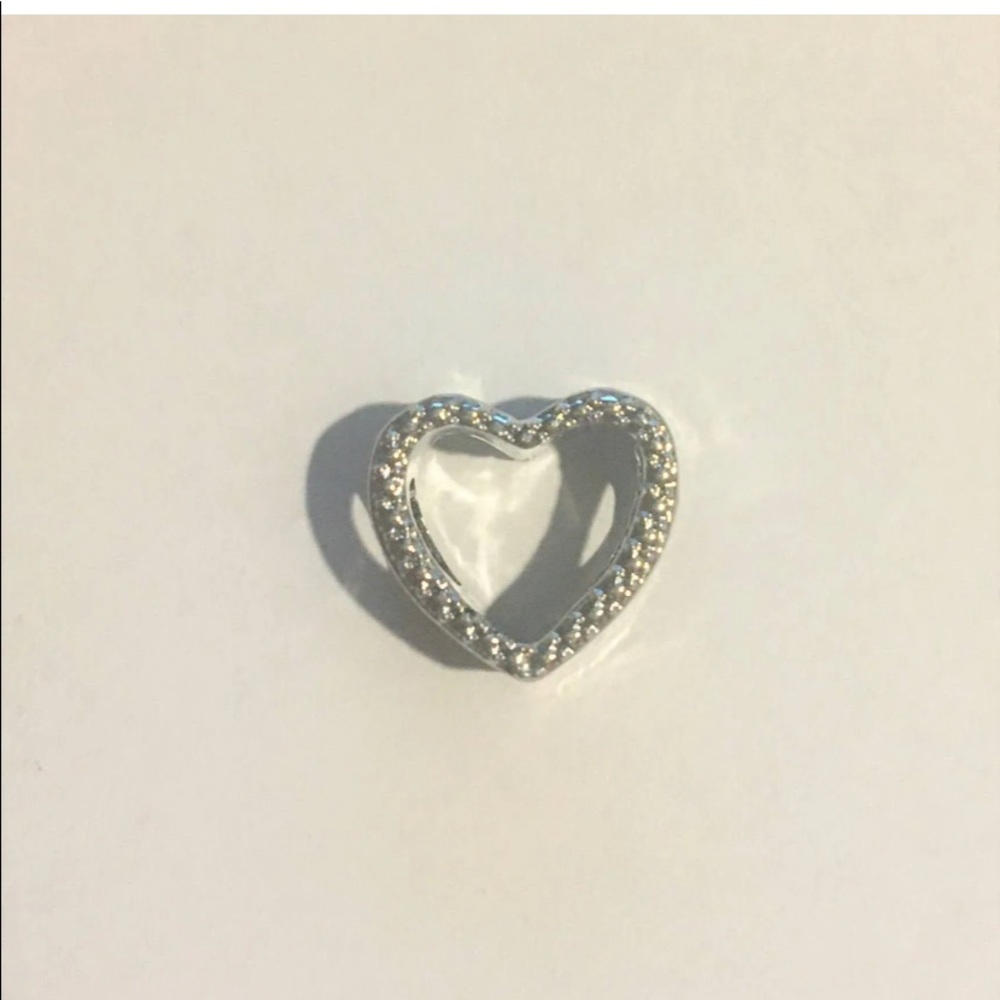 Sterling Silver Open Heart Charm With CZ